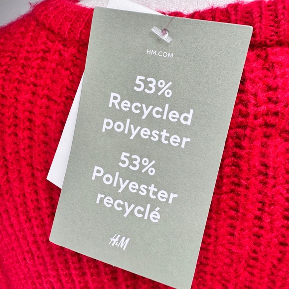 H&M Red V-Neck Sweater Dress Long Sleeve Knit Mini NWT Size S - Picture 7 of 9